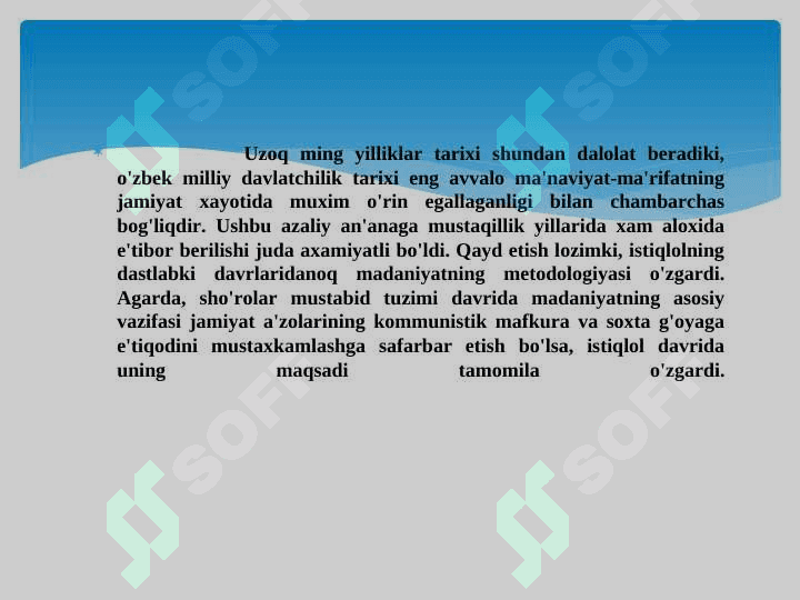 MUSTAQILLIKKA ERISHISH ARAFASIDA O’ZBEKISTONDAGI IJTIMOIY JARAYONLAR 4