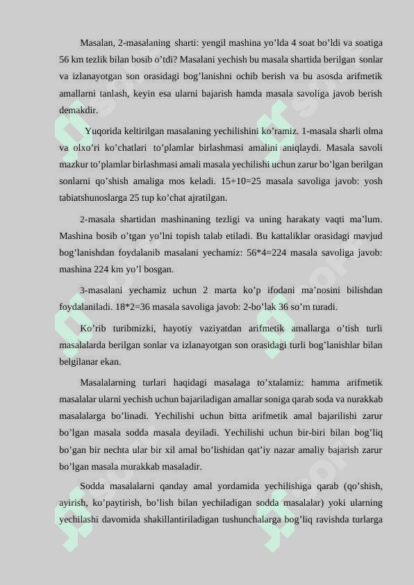 Boshlang'ich sinflarda matnli masalalar yechish metodlari 8