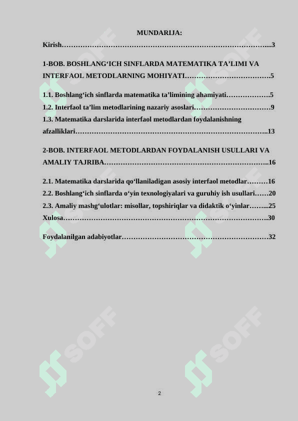 BOSHLANG’ICH  SINFLARDA  MATEMATIKA DARSLARIDA INTERAKTIV METODLARDAN FOYDALANISH 2