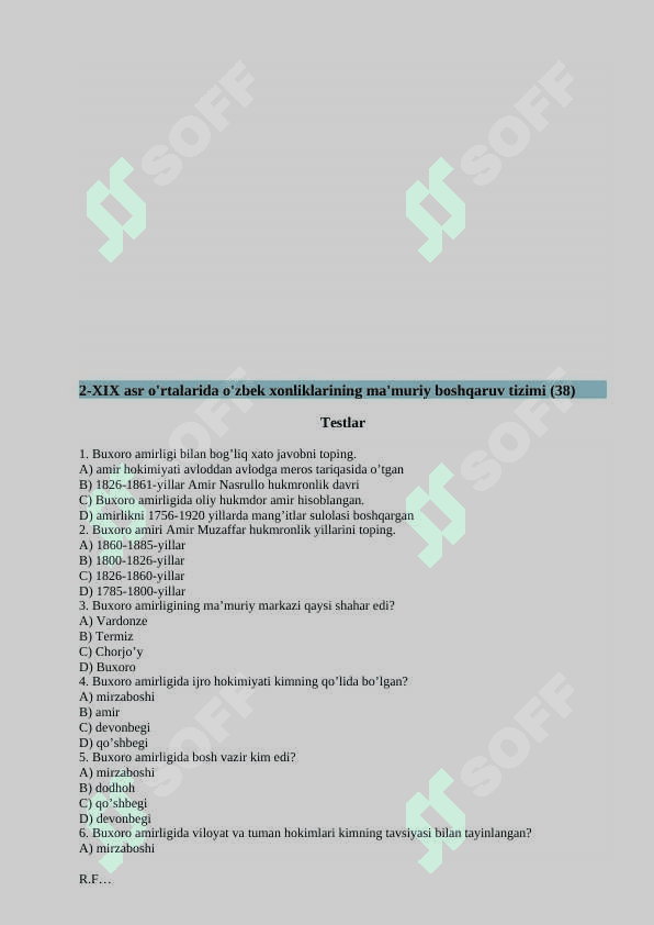9-sinf O’zbekiston tarixi fanidan mavzulashtirilgan testlar 7