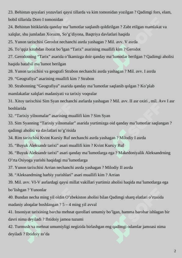 6 SINF TARIX FANIDAN SAVOL-JAVOBLAR. 2