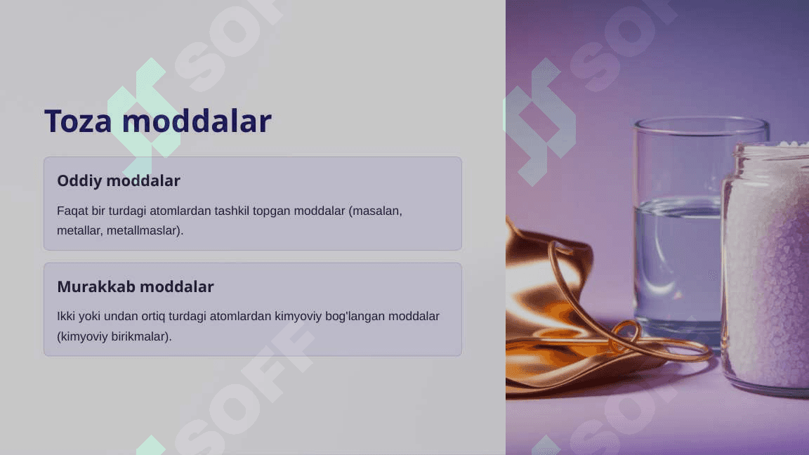 Moddalar. Moddalarning aralashmalari. Organik va noorganik moddalar 5
