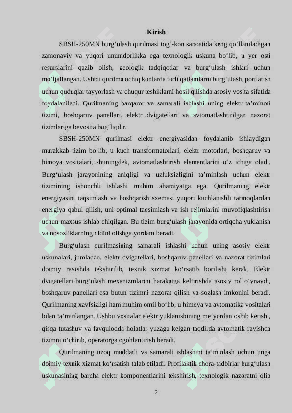 SBSH-250MN burgʻulash qurilmasi asosiy elektr uskunalari 2