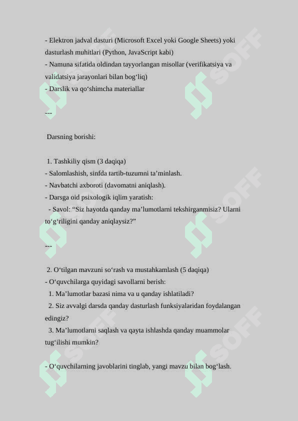 Verifikatsiya va validatsiya tushunchalari ( Dars ishlanmasi ) 2