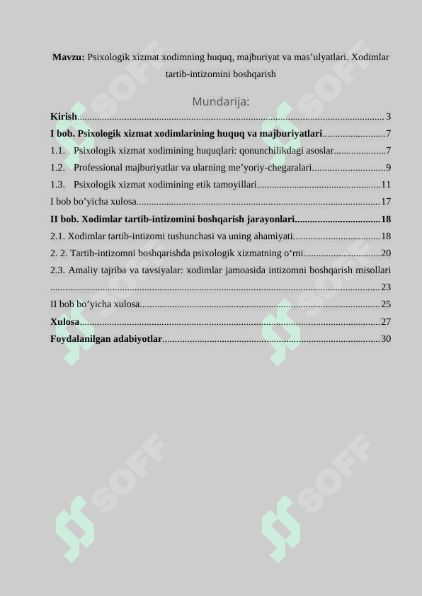 Psixologik xizmat xodimning huquq, majburiyat va masʼulyatlari. Xodimlar tartib-intizomini boshqarish 2