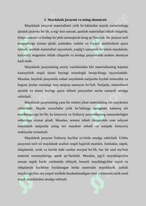 Maydalash qurilmalarining tuzilishini o’rganish 2