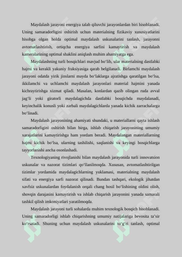 Maydalash qurilmalarining tuzilishini o’rganish 3