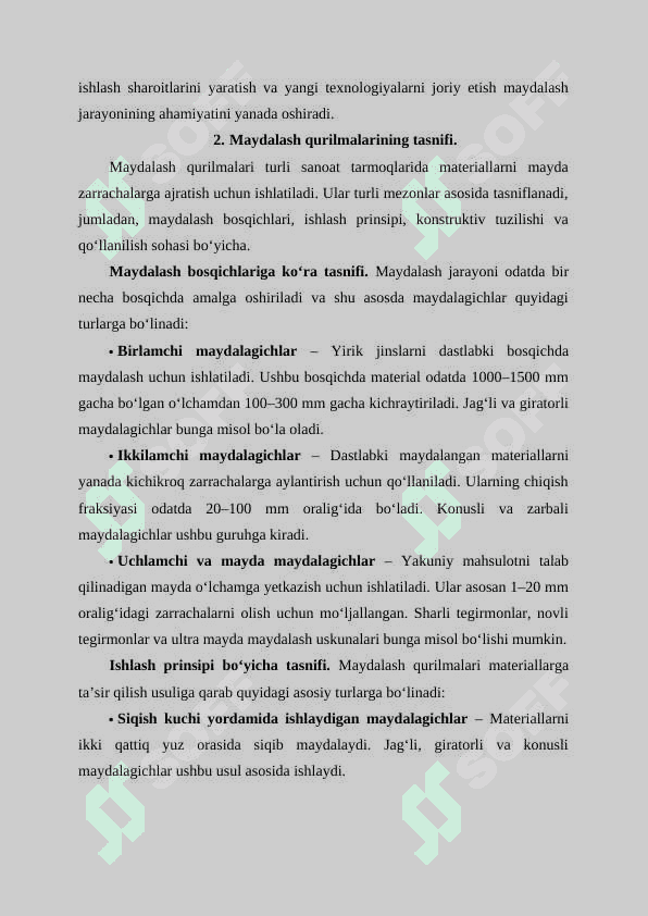 Maydalash qurilmalarining tuzilishini o’rganish 4