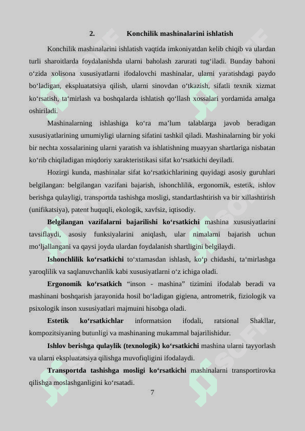 Konchilik mashinalarini texnik holati va ularni ózgarish sabablari 6