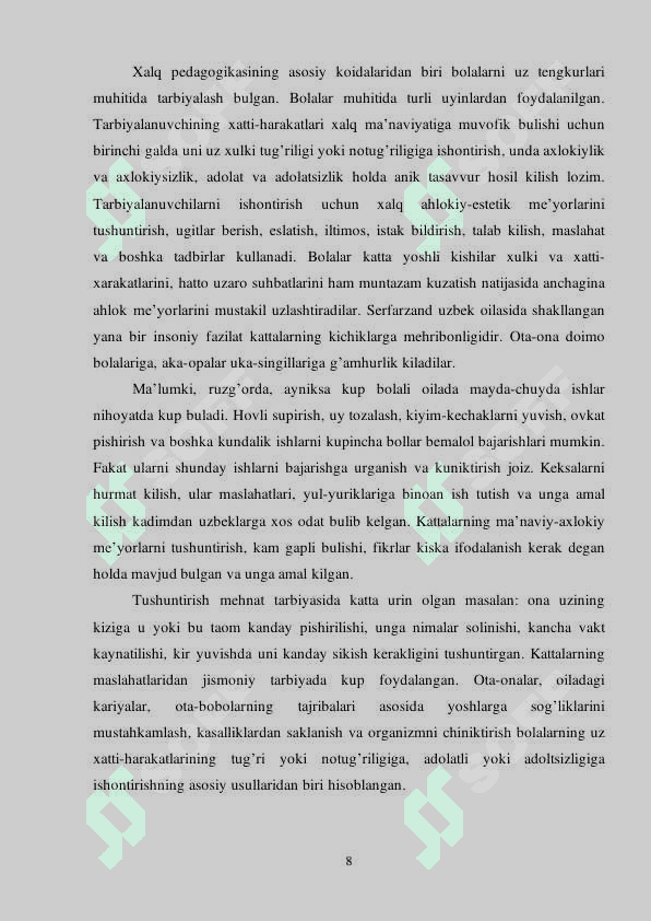 Xalq pedagogikasining tarbiyaviy imkoniyatlari va rivojlanish bosqichlari 8