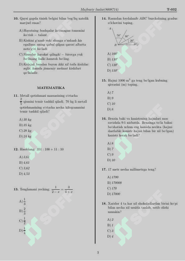 Majburiy fanlar blok test 6