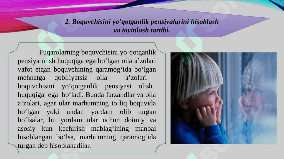 Boquvchisini yo’qotganlik pensiyalarini hisoblash, tayinlash va to’lash tartibi 8