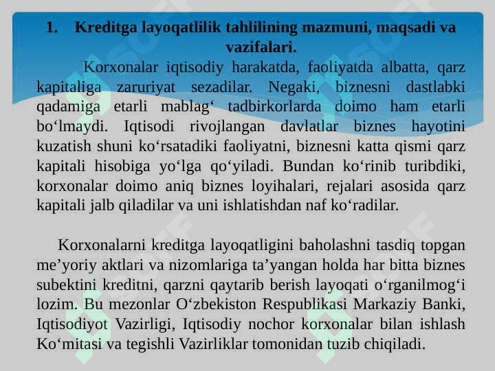 KREDITGA LAYOQATLILIK TAHLILI 2