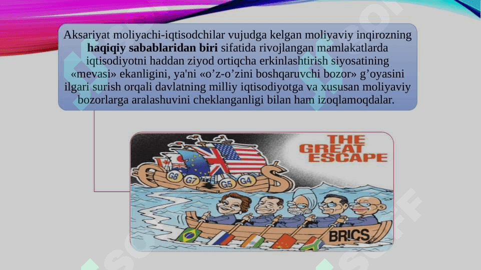Moliyaviy inqiroz, uning sabablari namoyon bo`lish shakllari va milliy iqtisodiyotni moliyaviy sog`lomlashtirish yo`llari 8