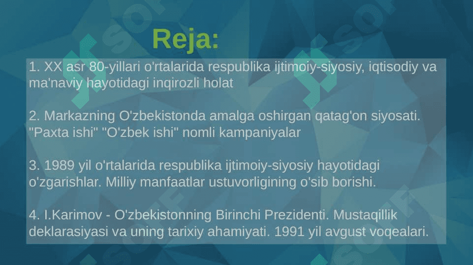 Mustaqillikka erishish arafasida Oʻzbekistondagi ijtimoiy-siyosiy jarayonlar 2