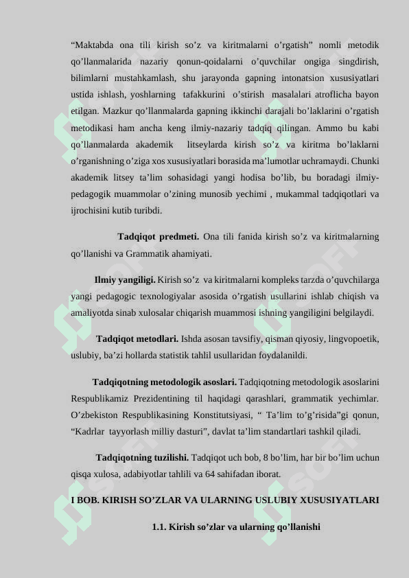 Hozirgi oʻzbek tilida kirish soʻz va kiritmali qurilmalarning leksik va grammatik xususiyatlari 5