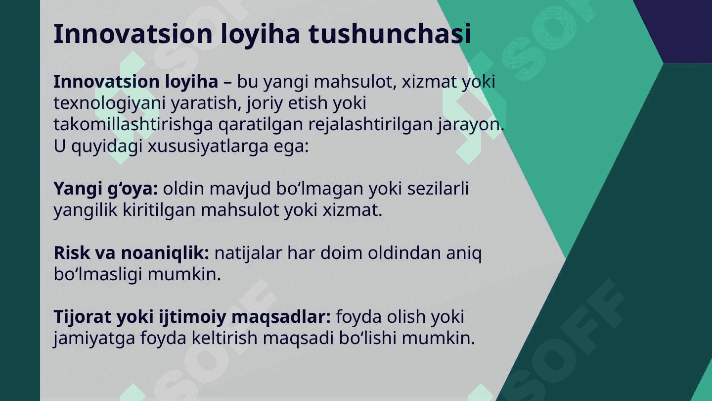 Innovatsion loyihalarni shakllantirish, ularni amalga oshirish bosqichlari. 3
