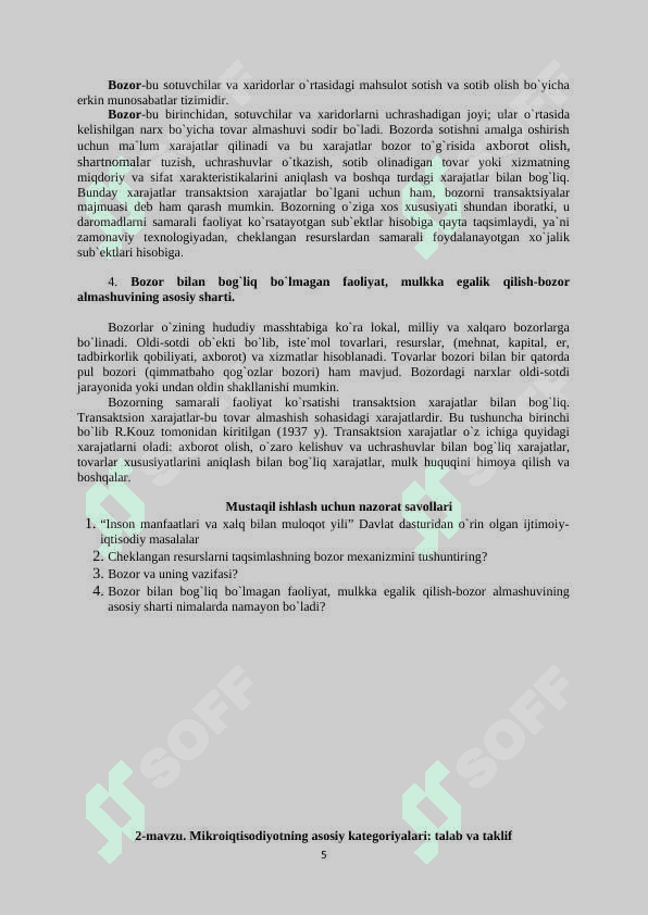 MIKROIQTISODIYOT VA MAKROIQTISODIYOT FANIDAN O'QUV USLUBIY MAJMUA 5