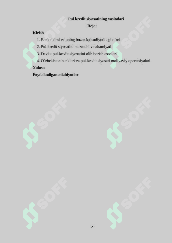 Pul kredit siyosatining vositalari 2