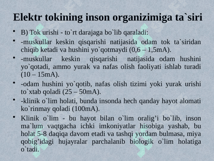 Ishlab chiqarishda elektr xavfsizligi asoslari 8