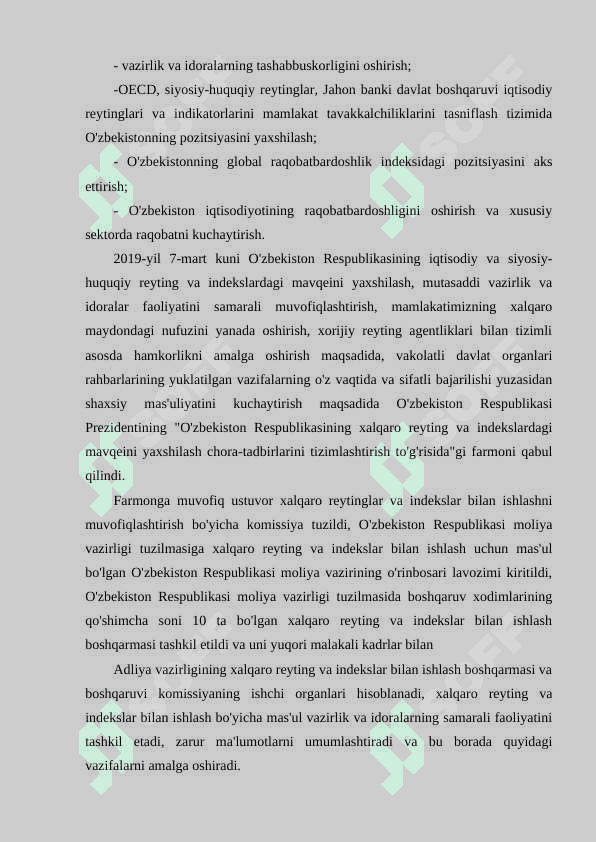 O'ZBEKISTON RESPUBLIKASINING XALQARO REYTING VA INDEKSLARDAGI ROLI VA NUFUZINI OSHIRISH 4