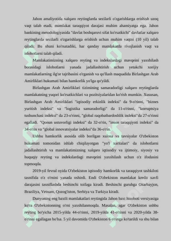 O'ZBEKISTON RESPUBLIKASINING XALQARO REYTING VA INDEKSLARDAGI ROLI VA NUFUZINI OSHIRISH 7