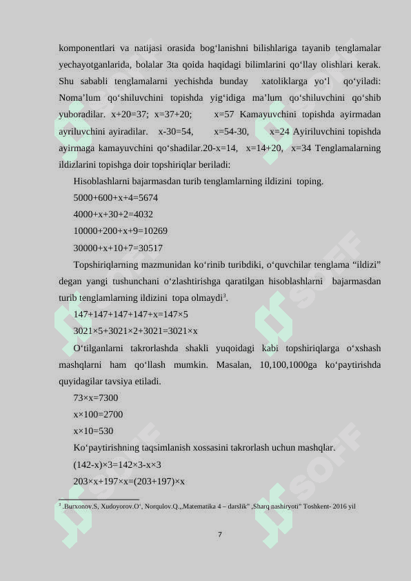 4-SINF O‘QUVCHILARINI TENGLAMALAR TUZISH BILAN MASALALAR YECHISHGA O‘RGATISH 7