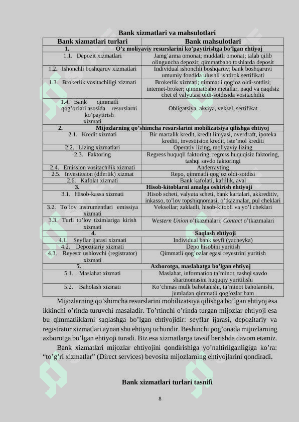 BANK XIZMATLAR BOZORINI RIVOJLANTIRISH 8