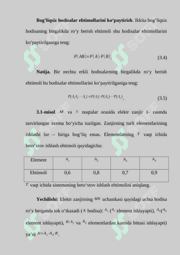 Ehtimolning xossalari. Shartli ehtimol. Hodisalarning bog‘liqligi. 3