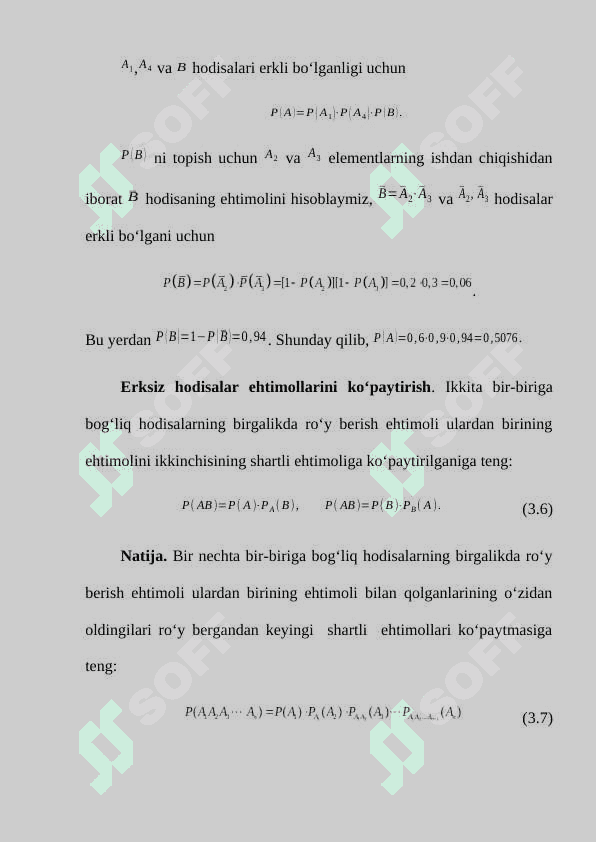 Ehtimolning xossalari. Shartli ehtimol. Hodisalarning bog‘liqligi. 4