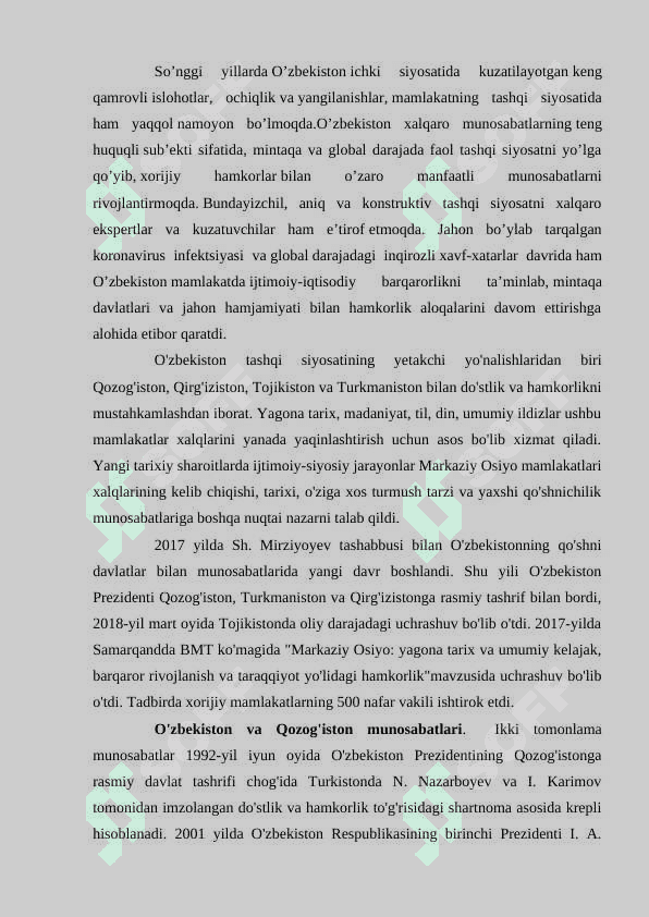 O’ZBEKISTON RESPUBLIKASI FAOL TASHQI SIYOSATINING  YANGI BOSQICHI. 1