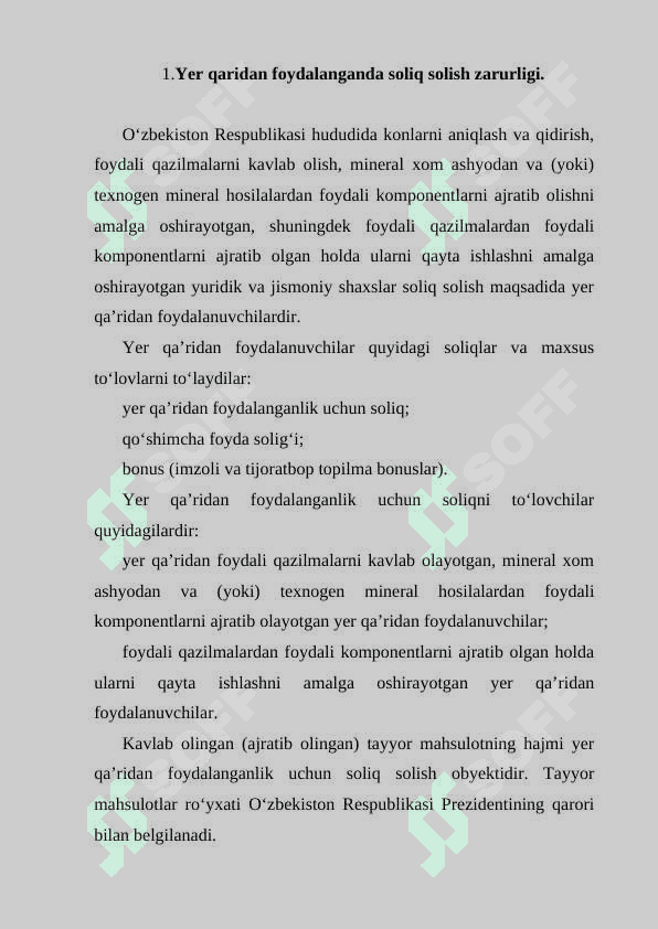 Yer qaridan foydalanganlik uchun soliq va uning stavkalarini belgilash mezonlari 2