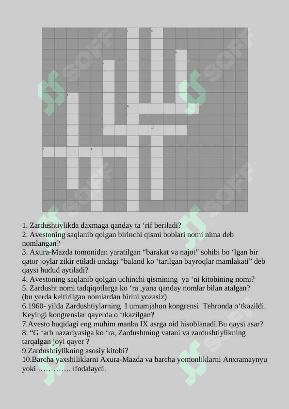 Zardushtiylik dini krossvord va nostandart test 3