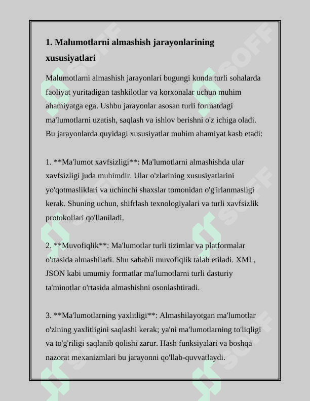 MALUMOTLARNI ALMASHISH JARAYONLARINING XARAKTERISTIKASI, MA‟LUMOTLAR ALMASHINUVINING APPARAT TA‟MINOTI. TARMOQ HIZMATLARI. TARMOQ TEXNOLOGIYASI: TARMOQ TEXNOLOGIYASI HAQIDA TUSHUNCHA, KO„PRIK VA SHLYUZLAR. KOMPYUTER TARMOG„INING ARXITEKTURASI, TARMOQ TOPOLOGIYALARI, TARMOQ TIZIMINING MODELI, MA‟LUMOTLARIN UZATISH BAYONNOMALARI, IP, TCP VA UDP BAYONNOMALARI 3