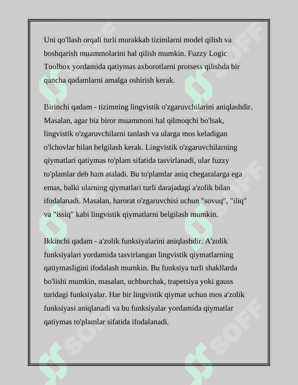 MATLAB NING FUZZY LOGIC TOOLBOX PAKETIDA QATIYMAS MA'LUMOTLAR BILAN ISHLASH 7