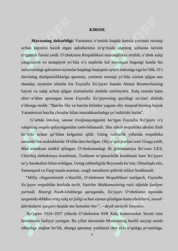O‘zbekistonning milliy rahbar kadrlari F.Xo‘jayev va A. Ikromovning hayoti va faoliyati 2