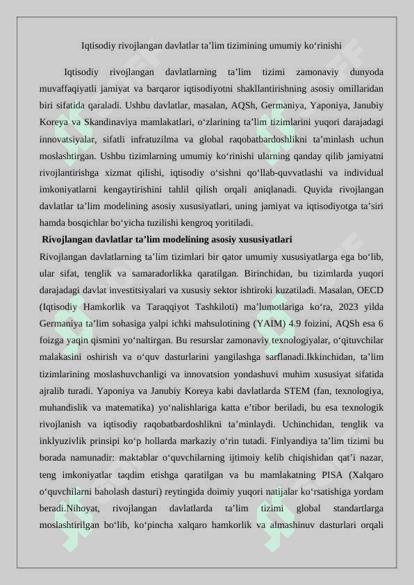 Iqtisodiy rivojlangan davlatlar ta’lim tizimi. 25 5