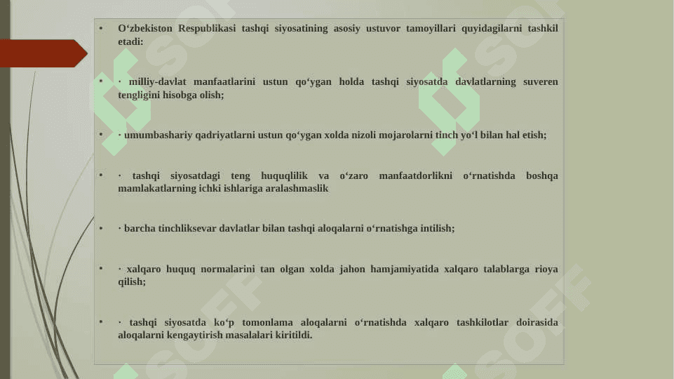 O‘zbekistonning xalqaro aloqalari va Jahon hamjamiyatidagi o‘rni 3