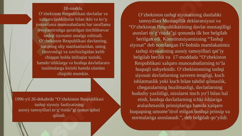 O‘zbekistonning xalqaro aloqalari va Jahon hamjamiyatidagi o‘rni 6