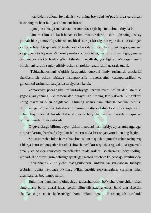 BOSHLANG`ICH MAKTAB TABIATSHUNOSLIK FANINING  TA‘LIMIY VA TARBIYAVIY  VAZIFALARI 2