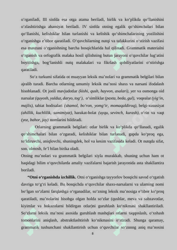 Birinchi va ikkinchi sinfda ot turkumini o‘rganish 8