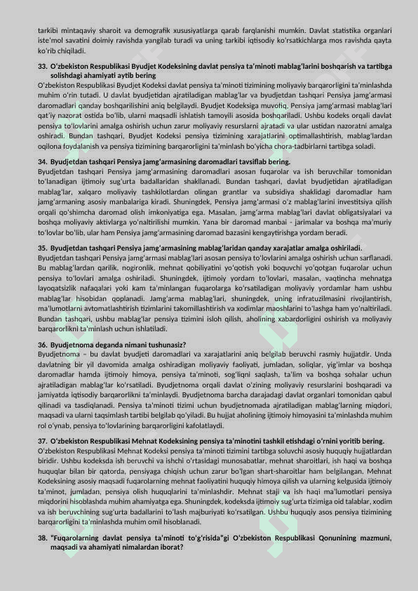 Pensiya Ishi Yakuniy savollari va Javoblari 8