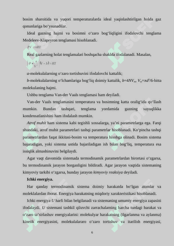 Holat tenglamalari va termik koiffitsentlari 6