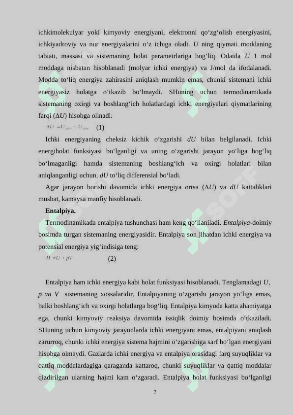 Holat tenglamalari va termik koiffitsentlari 7