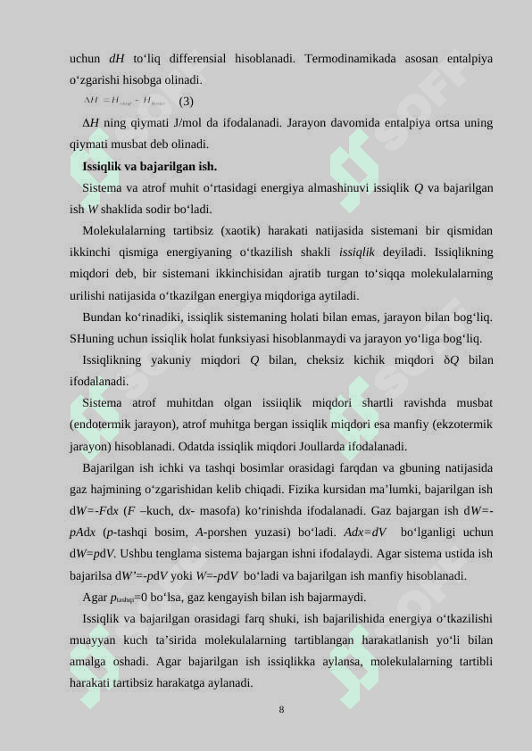 Holat tenglamalari va termik koiffitsentlari 8
