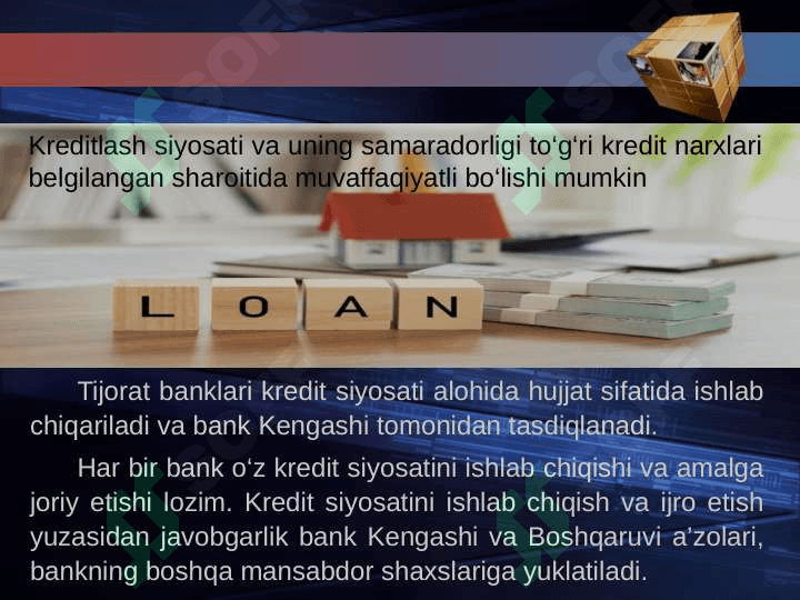 TIJORAT BANKLARINING KREDIT SIYOSATI, KREDITLASH JARAYONLARI VA UNING BOSQICHI pptx 6