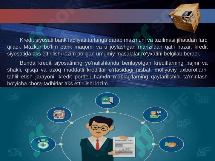 TIJORAT BANKLARINING KREDIT SIYOSATI, KREDITLASH JARAYONLARI VA UNING BOSQICHI pptx 8