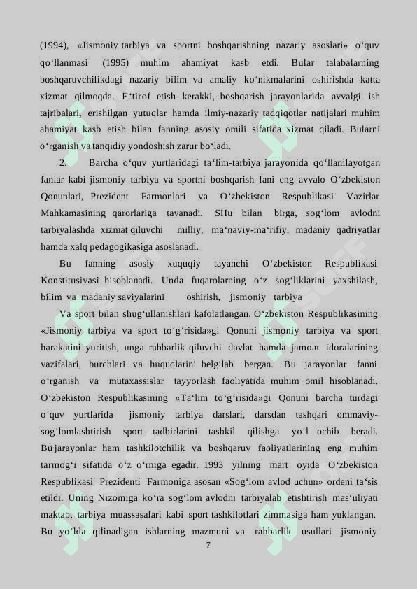 JISMONIY TARBIYA VA SPORTNI BOSHQARISHNING NAZARIY 7