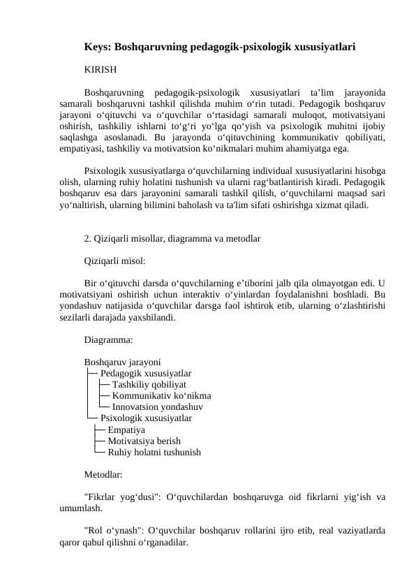 Keys: Boshqaruvning pedagogik-psixologik xususiyatlari