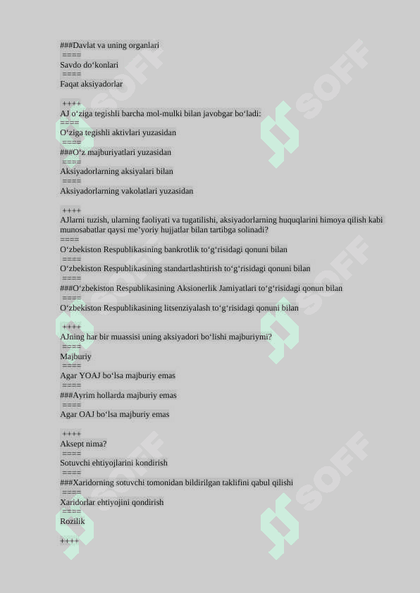 Korporativ huquq fanidan yangi testlar toʻplami 6